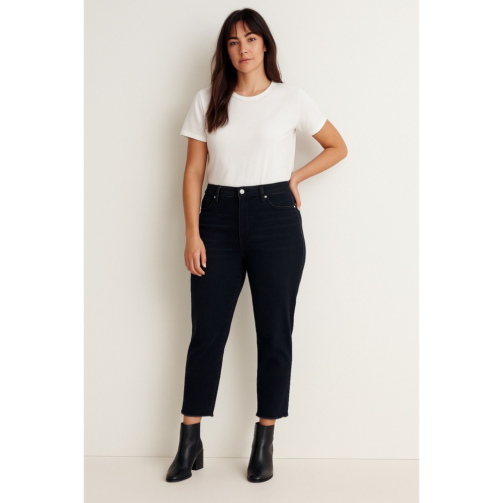 LOFT Plus Size‎ 14Curvy High Rise Skinny Jeans Black Frayed Hem Ankle Denim